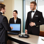 **Image Prompt:** A confident individual in business attire, subtly hinting at a past in the hotel industry (perhaps a subtle detail like a bellhop pin on their lapel), standing in a modern IT office, smiling and collaborating with colleagues around a table filled with laptops. Focus on conveying a successful career transition and teamwork.