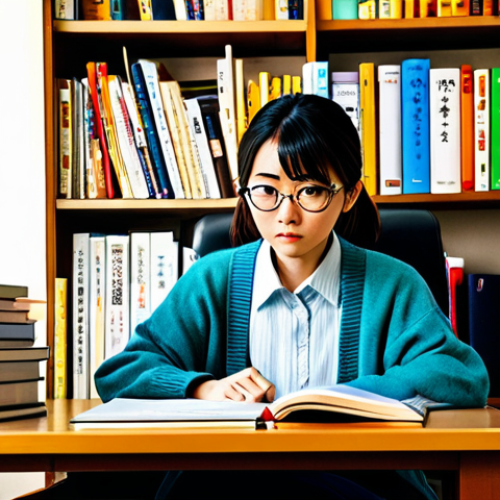 Studying Hard**

A Japanese woman in her late 20s, sitting at a desk overflowing with textbooks and notes about hotel management, wearing comfortable but professional attire (fully clothed, modest sweater and glasses). She has a determined expression and is surrounded by Japanese books. Background: A cozy, slightly cluttered apartment in Tokyo. Style: Anime-inspired, vibrant colors, highly detailed. Safety: safe for work, appropriate content, family-friendly, perfect anatomy, natural pose, proper finger count.

**