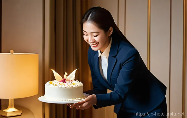 호텔관리사 자격증 주요 과목 - **Prompt:** A heartwarming scene inside a luxurious and impeccably clean hotel room. A cheerful fema...