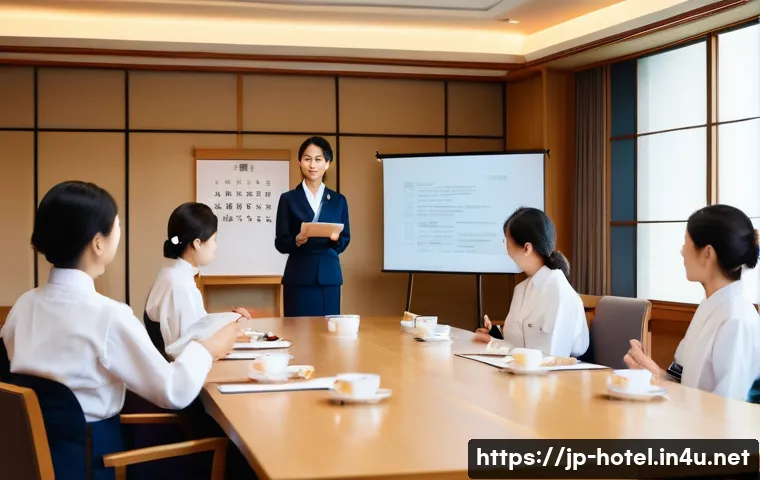 호텔관리사 자격증으로 창업 도전 - A modern Japanese hotel lobby scene during daytime, featuring a professional hotel manager wearing a...
