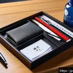 호텔 실기 시험 도구 준비 가이드 - A neatly organized exam essentials pouch laid out on a clean wooden desk, containing multiple black ...